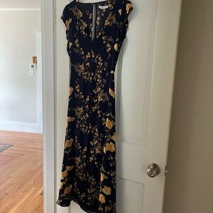 Reformation Navy and Yellow Floral Maxi Dress